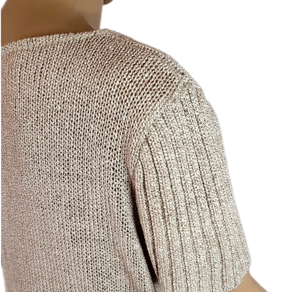 Ladies cream Knit Braid Top V neck with rainstones, Size Large - Picture 6 of 8